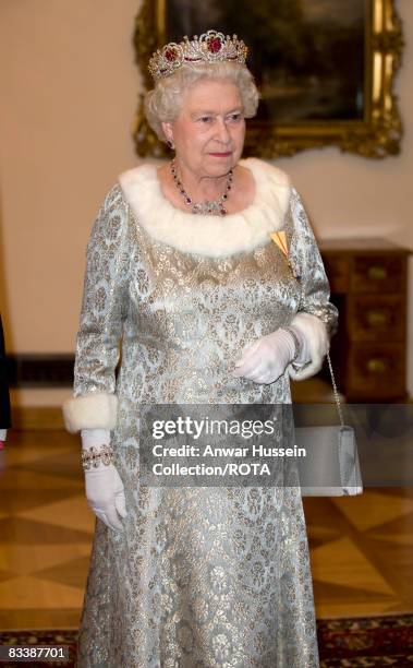 Queen Elizabeth ll attends a State Banquet at Brdo Castle on the first day of a State Visit to Slovenia on October 21, 2008 in Ljubljana, Slovenia.