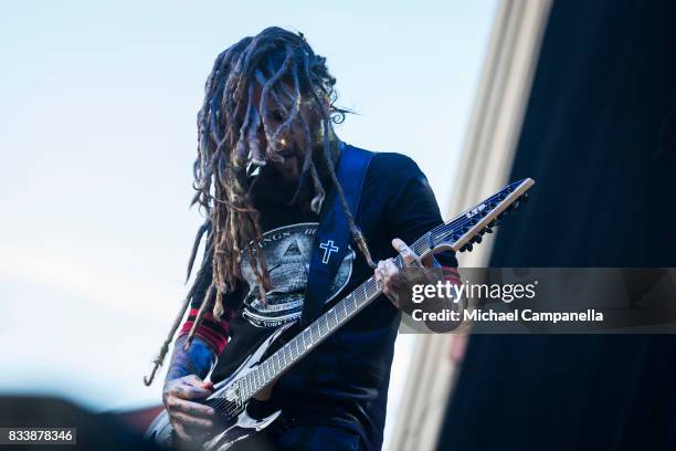 Brian "Head" Welch of the American band Korn performs in concert at Grona Lund on August 17, 2017 in Stockholm, Sweden.