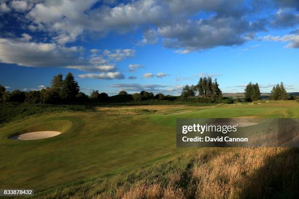 View of the approach to the green on the 464 yards par 4, 13th hole with the 309 yards par 4, 14th hole behind on the King's Course at The Gleneagles...