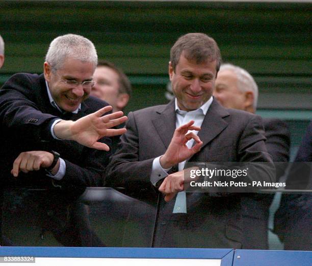 Chelsea owner Roman Abramovich and director Eugene Tenenbaum in the stands after the match