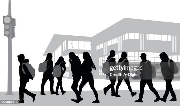 stockillustraties, clipart, cartoons en iconen met school ochtend wandeling - middelbare scholier