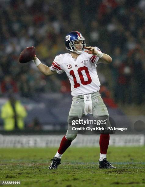 New York Giants Quarterback Eli Manning in action during the NFC Eastern Division match at Wembley, London.