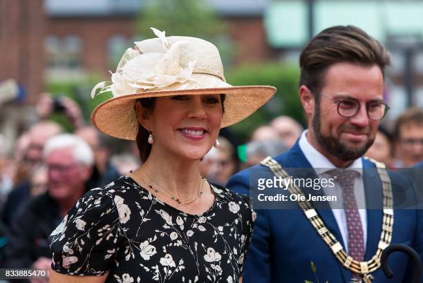 Crown Princess Mary accompanied by mayor Peter Rahbaek arrives to Odense Flower Festival which she is to open officially and where she is to be...