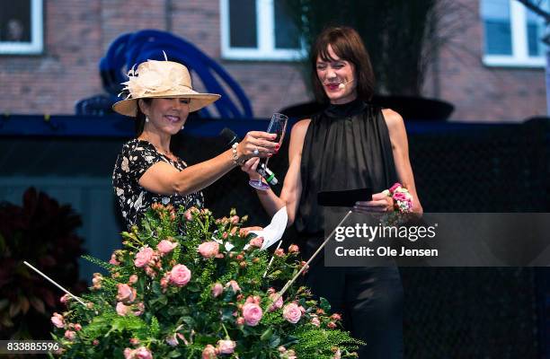 Crown Princess Mary name a new developed rose during the opening ceremony of Odense Flower Festival on August 17, 2017 in Odense, Denmark. The new...