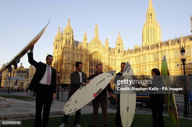 From left, David Davies MP for Monmouth, Duncan Scott , Richard Marsh , Amanda Van Santen and Chloe Nelson-Lawrie outside of the Houses of Parliament...