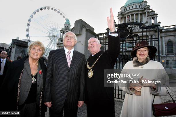 Mr Vaclav Klaus, President of the Czech Republic , his wife Mrs Livia Klausova , Belfast Lord Mayor Jim Rodgers, and Greta Rodgers, Belfast Lady...