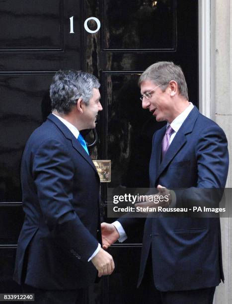 Britain's Prime Minister Gordon Brown greets his Hungarian counterpart Ferenc Gyurcsany on the steps of 10 Downing Street, London.