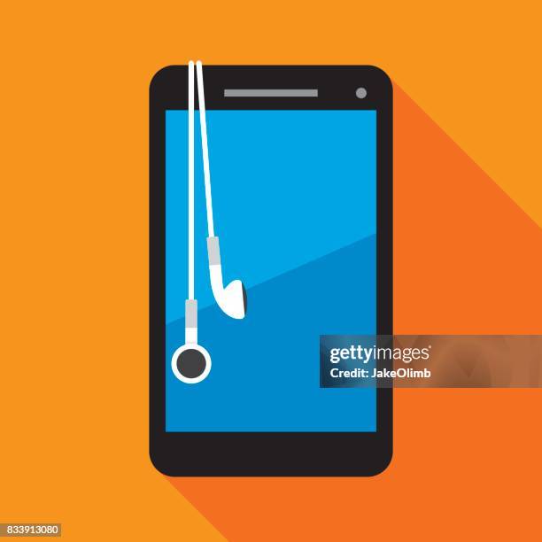 smartphone with earbuds - headphones stock illustrations