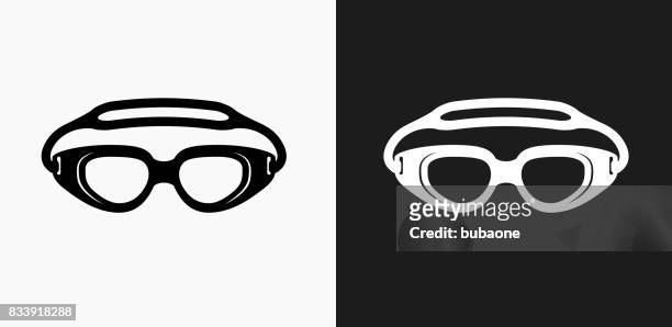 swimming goggles icon on black and white vector backgrounds - swimming goggles stock illustrations
