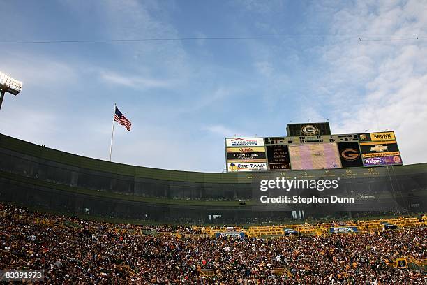 General view of lthe stadium during the game between the Green Bay Packers and the Indianapolis Colts on October 19, 2008 at Lambeau Field in Green...