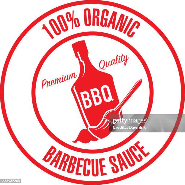 illustrazioni stock, clip art, cartoni animati e icone di tendenza di icona timbro salsa barbecue biologica - salsa barbecue