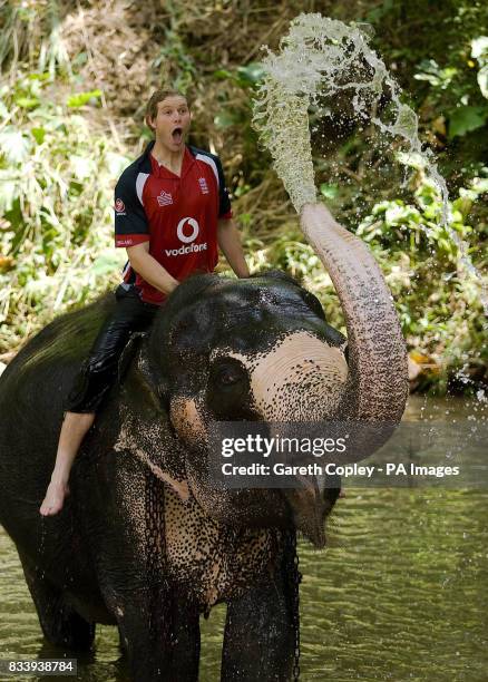 England's Matthew Hoggard bathes with an elephant during a visit to Pinawella village near Kandy, Sri Lanka.