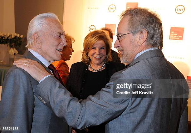 Honoree actor Kirk Douglas, Wallis Annenberg, and director Steven Spielberg attend the Ambassadors for Humanity Gala honoring actor Kirk Douglas for...