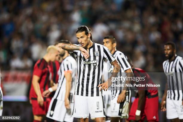 Aleksandar Prijovic of PAOK Saloniki FC during the UEFA Europa League Qualifying Play-Offs round first leg match between PAOK Saloniki and...