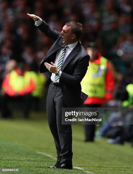 Celtic manager Brendan Rodgers is seen during the UEFA Champions League Qualifying Play-Offs Round First Leg match between Celtic FC and FK Astana at...