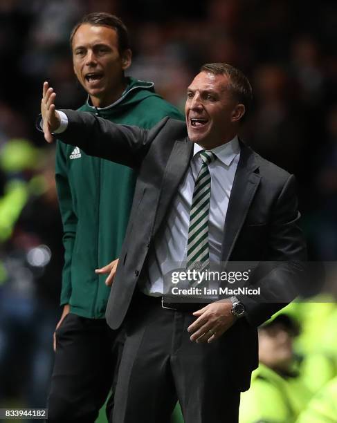Celtic manager Brendan Rodgers is seen during the UEFA Champions League Qualifying Play-Offs Round First Leg match between Celtic FC and FK Astana at...
