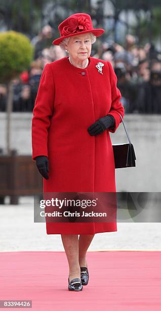 Queen Elizabeth II arrives at the Presidential Palace on the first day of a tour of Slovakia on October 23, 2008 in Bratislava, Slovakia. The Queen...