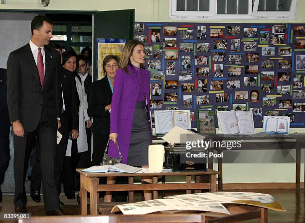 Crown Prince Felipe and Princess Letizia of Spain visit "La Gesta" primary School on October 23, 2008 in Oviedo, Spain.