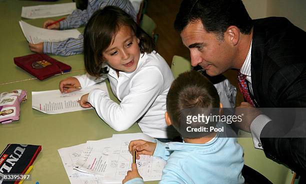 Prince Felipe of Spain visits "La Gesta" primary School on October 23, 2008 in Oviedo, Spain.