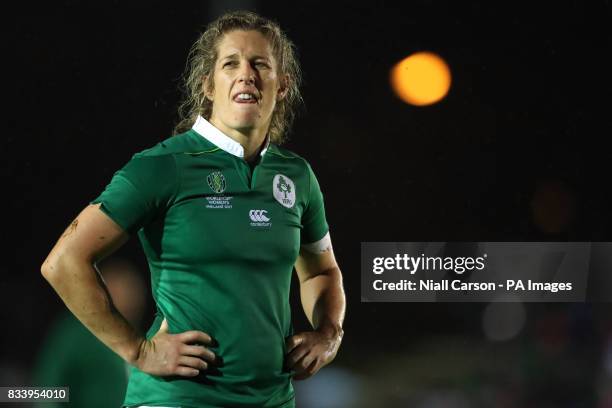 Ireland's Alison Miller stands dejected following defeat to France during the 2017 Women's Rugby World Cup, Pool C match at UCD Bowl, Dublin.