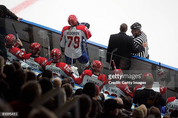 The team of Metallurg Magnitogorskis seen during the IIHF Champions Hockey League match between Karpat Oulu and Metallurg Magnitogorsk on October 22,...