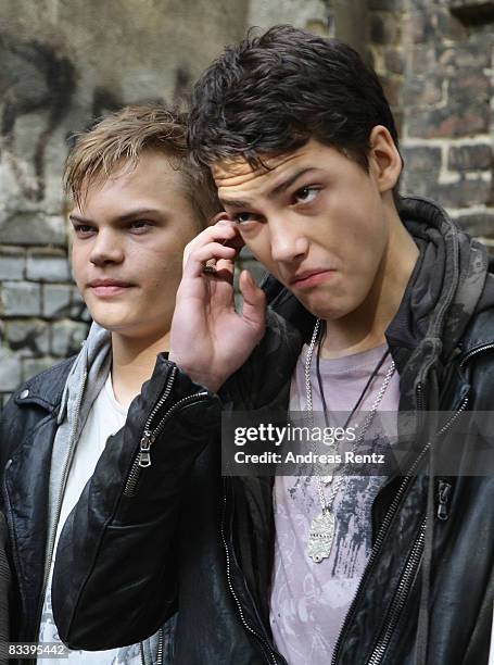 Actor Wilson Gonzalez Ochsenknecht and actor Jimi Blue Ochsenknecht look on during a photocall to the movie 'Gangs' on October 23, 2008 in Berlin,...