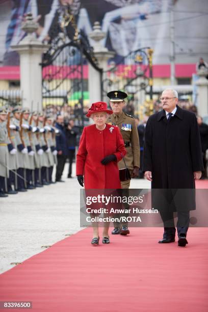 Queen Elizabeth ll and President Ivan Gasparovic arrive at the Presidential Palace on the first day of a State Visit to Slovakia on October 23, 2008...
