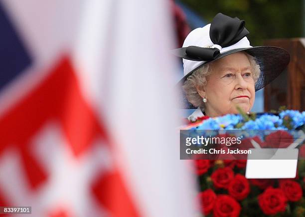 Queen Elizabeth II takes part in a wreath laying at Devlin Castle on the first day of a tour of Slovakia on October 23, 2008 in Bratislava, Slovakia....