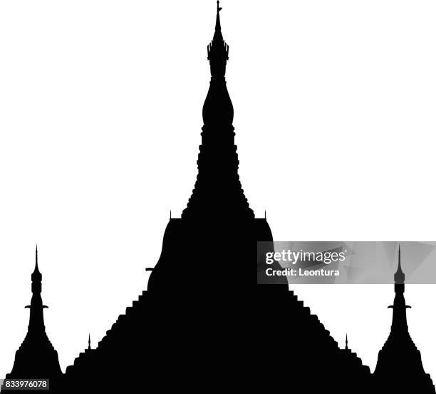 shwedagon paya, yangon, myanmar - wat stock illustrations