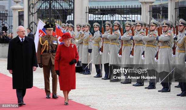 Queen Elizabeth ll and President Ivan Gasparovic arrive at the Presidential Palace on the first day of a State Visit to Slovakia on October 23, 2008...