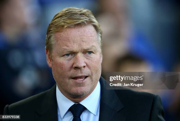 Manager of Everton Ronald Koeman looks on during the UEFA Europa League Qualifying Play-Offs round first leg match between Everton FC and Hajduk...