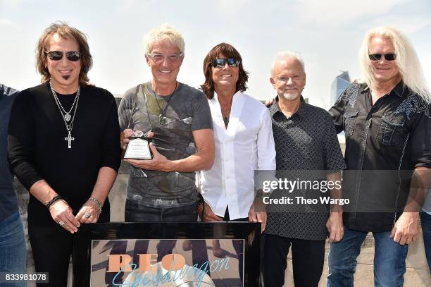 Dave Amato, Kevin Cronin, Bryan Hitt, Neal Doughty and Bruce Hall attend REO Speedwagon Receives RIAA Diamond Award For "Hi Infidelity" at Sony Music...