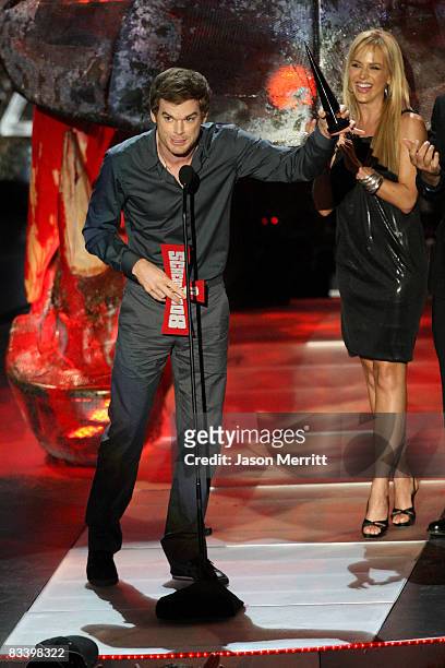 Actors Micheael C. Hall and Julie Benz onstage at SPIKE TV's "Scream 2008" Awards held at the Greek Theatre on October 18, 2008 in Los Angeles,...