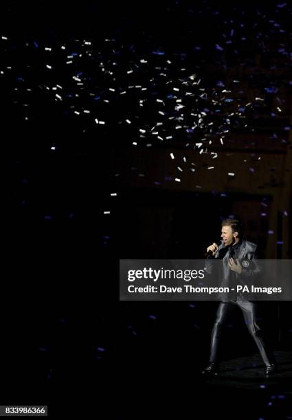 Take That's Gary Barlow performs live in concert at the MEN Arena, Manchester.