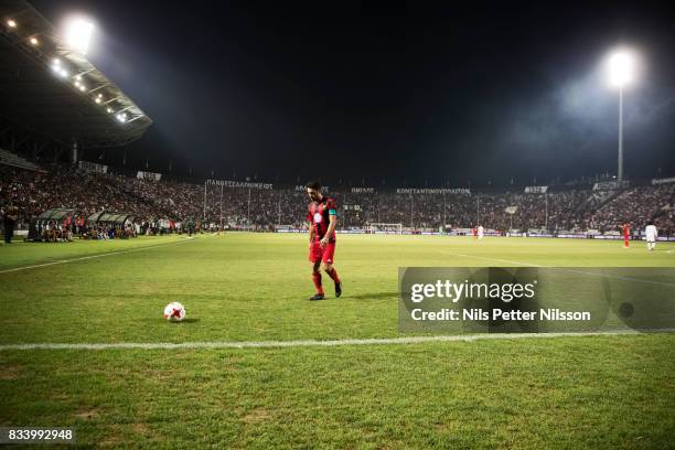 Brwa Nouri of Oestersunds FK during the UEFA Europa League Qualifying Play-Offs round first leg match between PAOK Saloniki and Oestersunds FK at...