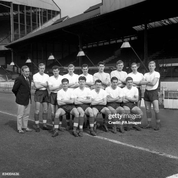 Billy Wright, newly appointed manager of Arsenal, with the Under-23 players he is preparing for the match against Turkey. Left to right, back row:...