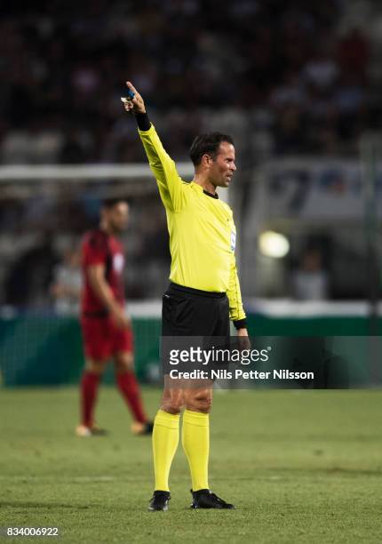 Bas Nijhuis, referee, during the UEFA Europa League Qualifying Play-Offs round first leg match between PAOK Saloniki and Oestersunds FK at Toumba...