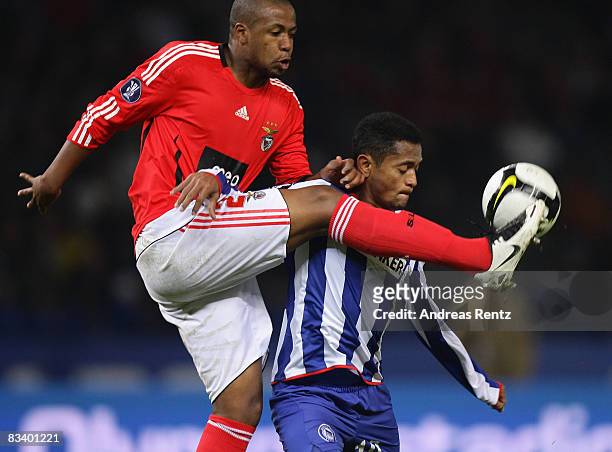 Luizao of Benfica and Raffael of Berlin battle for the ball during the UEFA Cup match between Hertha BSC Berlin and Benfica Lisbon of group B at the...