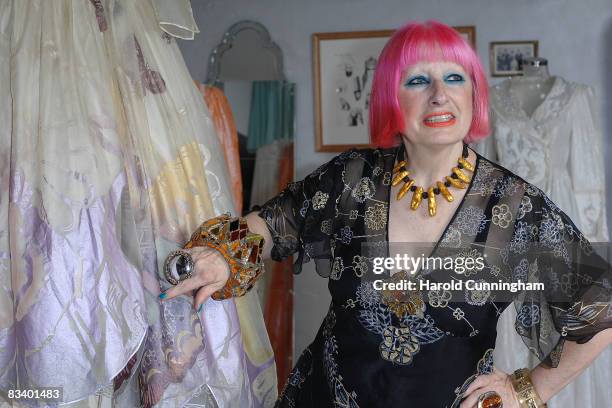 Designer Zandra Rhodes attends the "Bill Gibb: Fashion and Fantasy" book launch at the Fashion & Textile Museum on October 23, 2008 in London,...