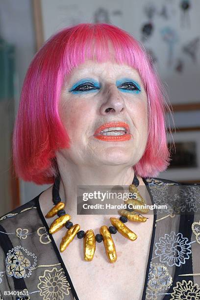 Designer Zandra Rhodes attends the "Bill Gibb: Fashion and Fantasy" book launch at the Fashion & Textile Museum on October 23, 2008 in London,...