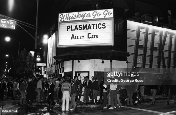 Music fans gather outside the famed Whiskey a Go Go Club on the Sunset Boulevard in this 1980 Hollywood, California, photo.