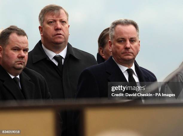 Jack McConnell arrives at St Mary's Church in Hamilton, Lanarkshire, for the funeral of footballer Phil O'Donnell.