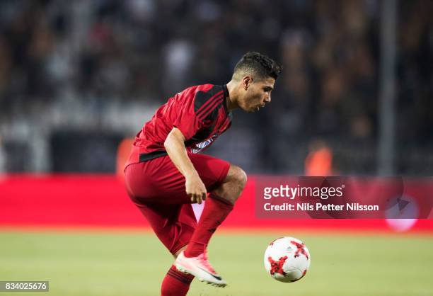 Hosam Aiesh of Oestersunds FK during the UEFA Europa League Qualifying Play-Offs round first leg match between PAOK Saloniki and Oestersunds FK at...