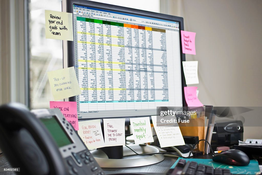 Computer Monitor with Sticky Notes