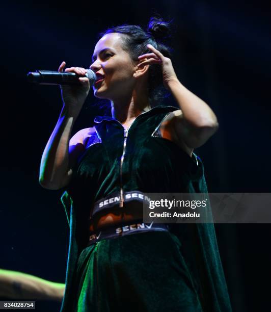 Romanian singer Inna performs during Troy Air Fest organised by Umurbey Municipality and Visual Publicity Foundation in Umurbey town, Lapseki...