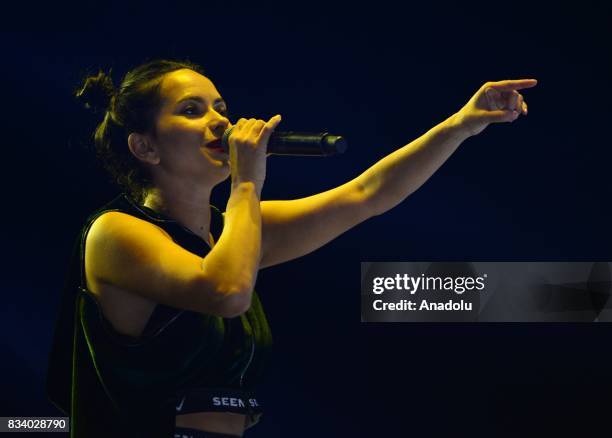 Romanian singer Inna performs during Troy Air Fest organised by Umurbey Municipality and Visual Publicity Foundation in Umurbey town, Lapseki...