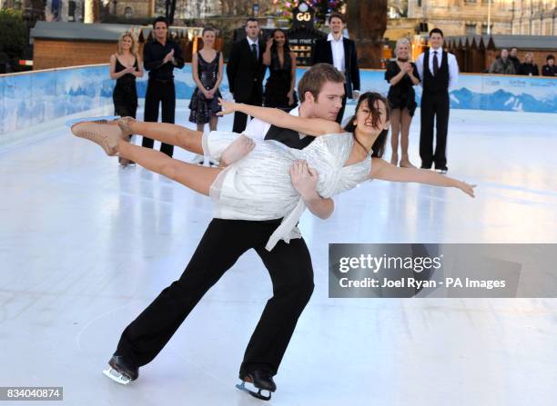 Hollyoaks actor Chris Fountain dances with partner Frankie Poultney, in practice ahead of Dancing On Ice, which airs on ITV, at the Natural History...