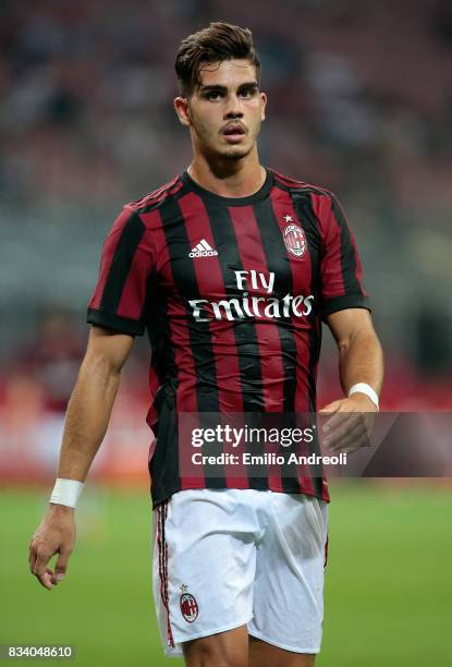 Andre Silva of AC Milan looks on during the UEFA Europa League Qualifying Play-Offs round first leg match between AC Milan and KF Shkendija 79 at...