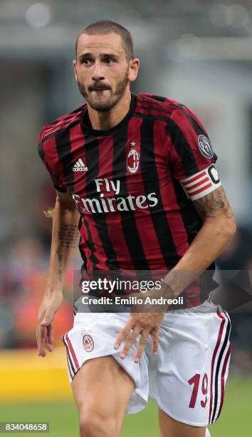 Leonardo Bonucci of AC Milan looks on during the UEFA Europa League Qualifying Play-Offs round first leg match between AC Milan and KF Shkendija 79...