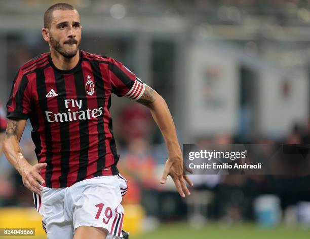 Leonardo Bonucci of AC Milan looks on during the UEFA Europa League Qualifying Play-Offs round first leg match between AC Milan and KF Shkendija 79...